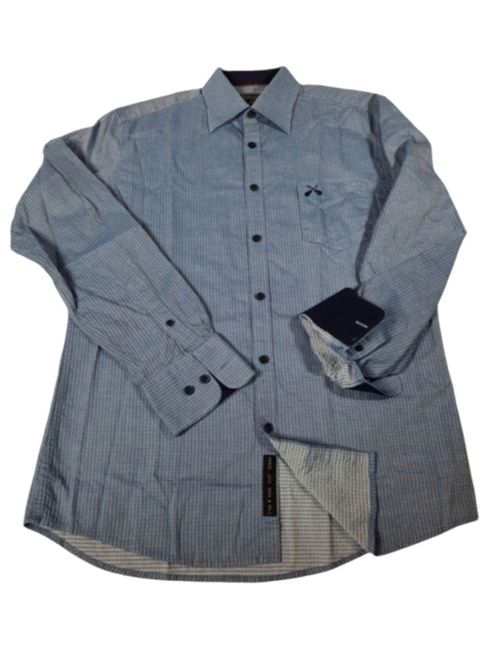 Hard Rock Black Label Blue Textured Cotton Shirt SZ S